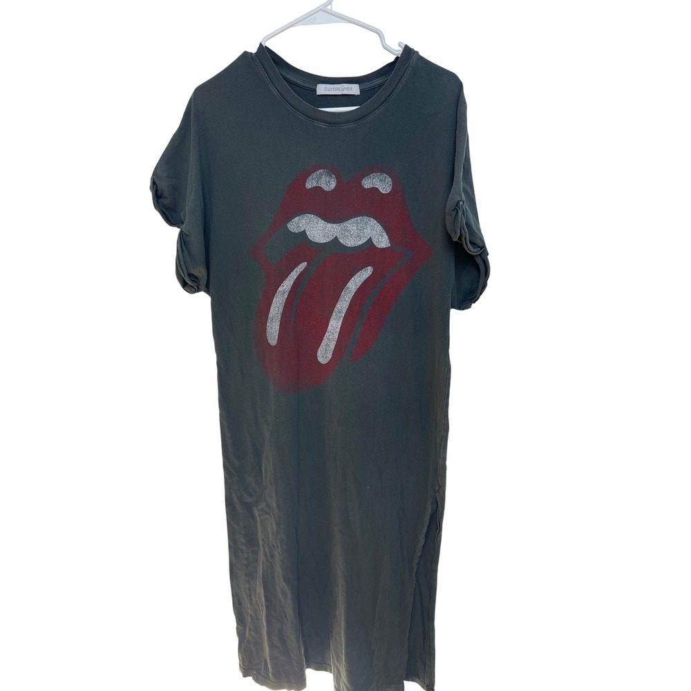 Daydreamer Rolling Stones 89 Glitter Graphic T-Shirt Dress Charcoal Gray My